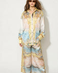 Ocean Treasure Print Shirt & Wide-Leg Trousers Suits In Yellow