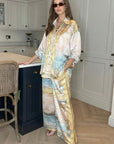 Ocean Treasure Print Shirt & Wide-Leg Trousers Suits In Yellow