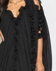 Black Ruffle-Trim Draped Resort Dress
