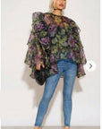 Statement Ruffle Design Organza Ruffle Blouse In Floral Print