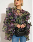 Statement Ruffle Design Organza Ruffle Blouse In Floral Print