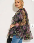 Statement Ruffle Design Organza Ruffle Blouse In Floral Print