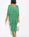 Layers Multi Fringed Tassel Pleated Midi Dress in Green