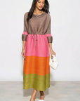 Multi-Colour Pleated Midi Dress With Adjustable Waist In Grey