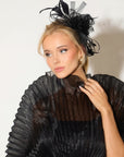 Feather & Floral Fascinator Headband In Black