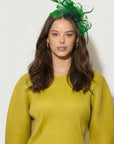 Feather & Floral Fascinator Headband In Green