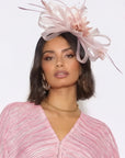 Feather & Floral Fascinator Headband In Dusty Pink