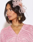 Feather & Floral Fascinator Headband In Dusty Pink