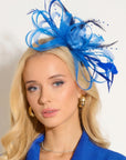 Feather & Floral Fascinator Headband In Royal Blue