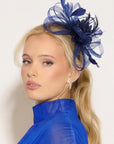 Feather & Floral Fascinator Headband In Navy Blue