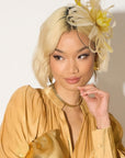 Feather & Floral Fascinator Headband In Gold