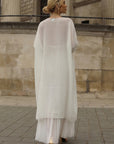 Pleated Wide-Leg Trousers with Adjustable Draped Top Set in White
