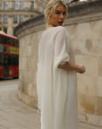 Pleated Wide-Leg Trousers with Adjustable Draped Top Set in White