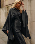 Cape-Sleeve Shirt & Wide-Leg Trouser Co-Ord In Black