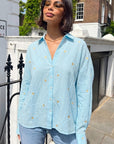 Gold Heart Embroidered Shirt in Soft cotton fabric in Blue