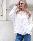 Gold Heart Embroidered Shirt in Soft cotton fabric in White