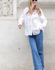 Gold Heart Embroidered Shirt in Soft cotton fabric in White