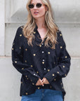 Gold Heart Embroidered Shirt in Soft cotton fabric in Black