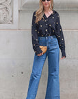 Gold Heart Embroidered Shirt in Soft cotton fabric in Black