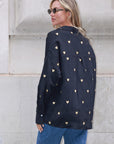 Gold Heart Embroidered Shirt in Soft cotton fabric in Black