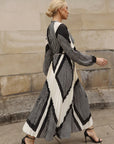Black and White Scarf print Full pleated long Shirt dress