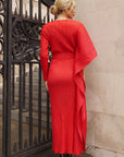 Pleated Maxi Dress with Statement Belt In Red