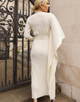 Pleated Maxi Dress with Statement Belt In Cream