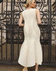 Sculptural Pleated Midi Dress with Structured Panels