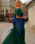 Green Colour Block Pleated Top and Skirt Co-ords Suits