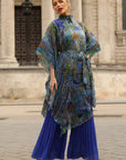 Pattern Print Pleated Blouse & Trousers Set