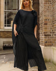 Pleated Wide-Leg Trousers with Adjustable Draped Top Set in Black