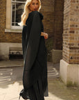Pleated Wide-Leg Trousers with Adjustable Draped Top Set in Black
