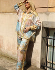 Ocean Treasure Print Shirt & Wide-Leg Trousers Suits In Yellow