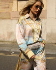 Ocean Treasure Print Shirt & Wide-Leg Trousers Suits In Yellow