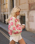 Statement Crochet Flower Cardigan – Cream & Pink
