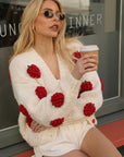 Hand-Knitted Strawberry Appliqué Cardigan