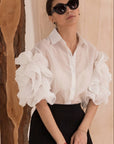 Double Layered Ruffles statements sleeves shirt top in white