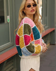 Artisan Hand Knit Patchwork Cardigan in Multi Colour