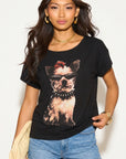 Cute dog and sun-glass print T-shirt