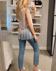Floral Lace Fringed Hem Vest (White)