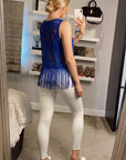 Floral Lace Fringed Hem Vest (Blue)