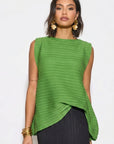 Olive Green Pleated Sleeveless Swing Top