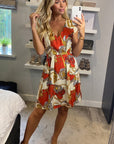 Vintage Print V-Neck Skater Mini Dress