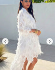 Feather look and star pattern shirt dress in White