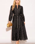 Embellished Button Front Maxi Shirt Dress with Tie Belt