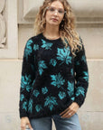 Fluffy Maple Leaves Print Neon Colour Jumper