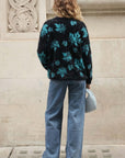 Fluffy Maple Leaves Print Neon Colour Jumper