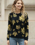 Fluffy Maple Leaves Print Neon Colour Jumper