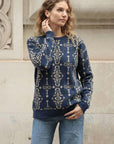Metallic gold trims Fair-isle Print Jumper