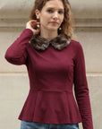 Faux Fur Collar Top (Wine)